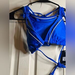 Beach Joy Royal Blue String Bikini Top with Silver Zip-look Trim